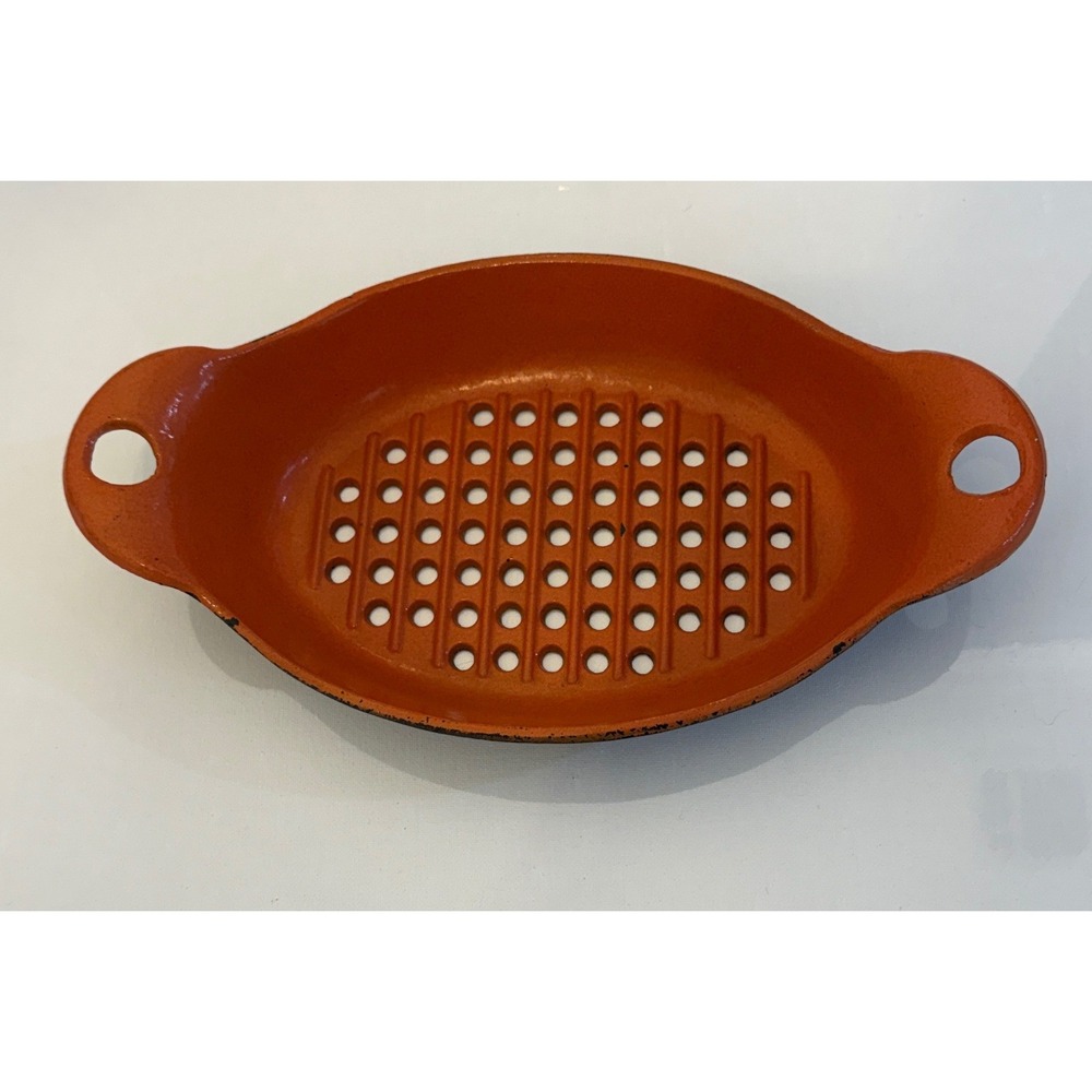 Grill Pan for Vegetables & Seafood Oval Orange Enameled Cast Iron Perforated